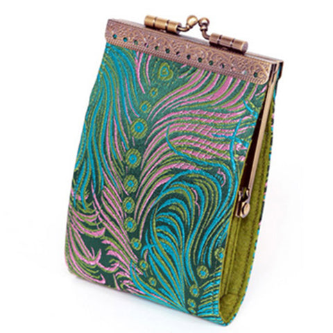 Cathayana green peacock RFID fabric card holder