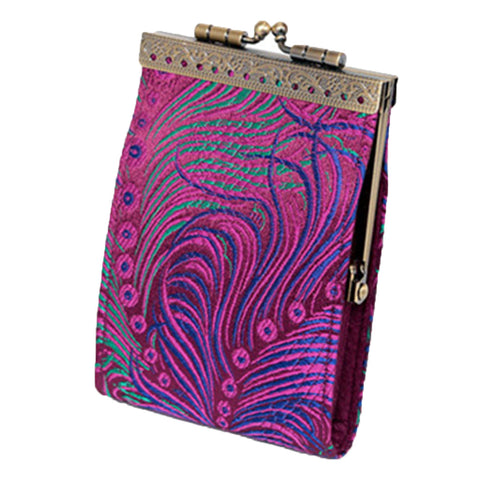 Cathayana fuchsia peacock RFID fabric card holder