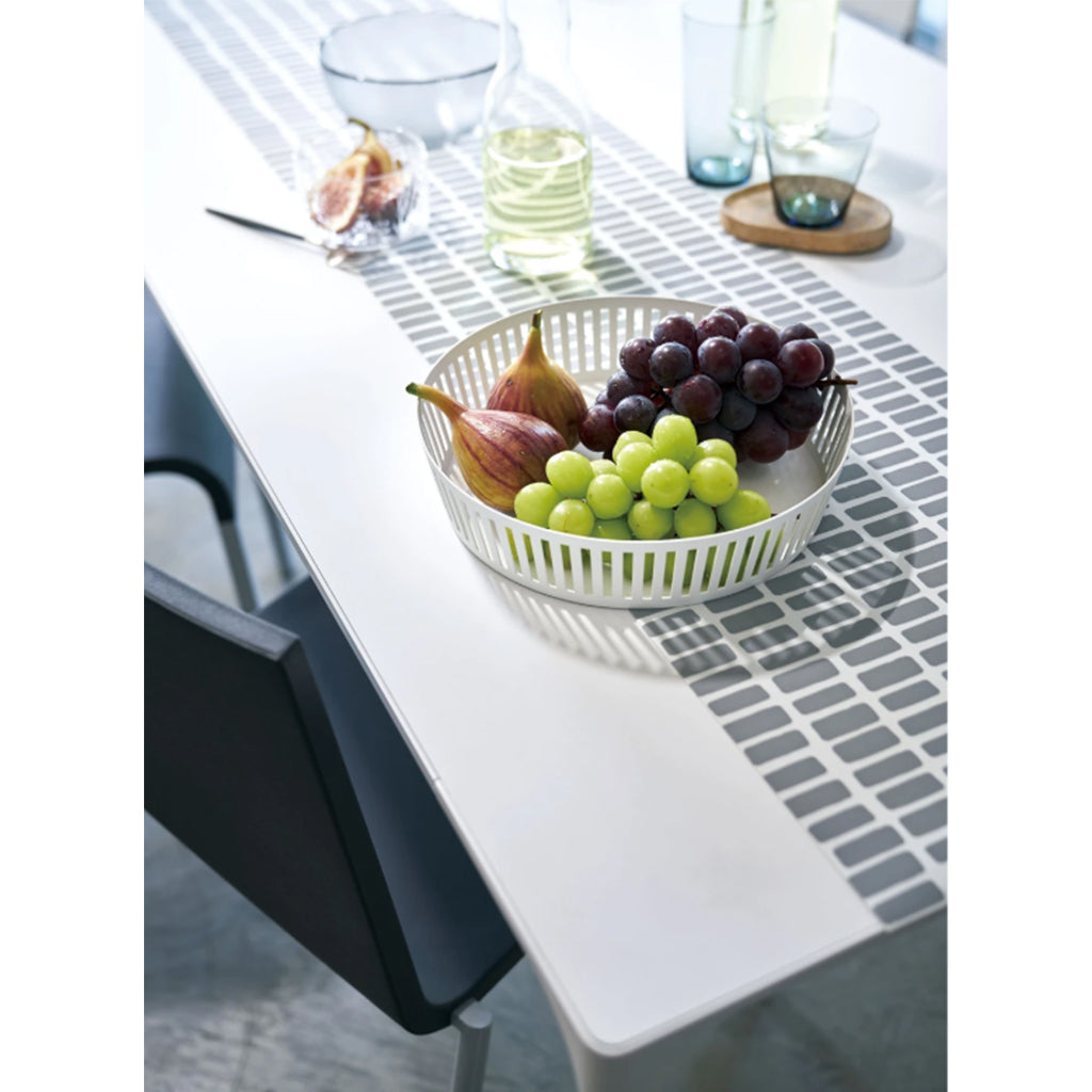 Yamazaki tower shallow striped fruit bowl white on table