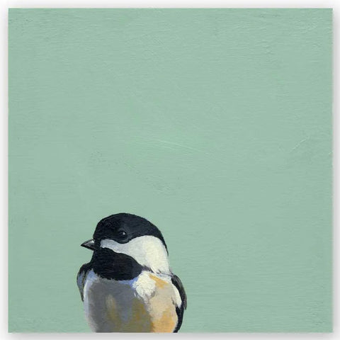 mincing mockingbird 6x6 chickadee on wood